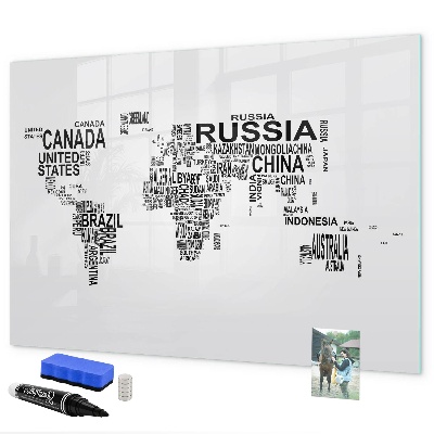 Magnetická psací tabule Mapa světa s místy a fotografiemi