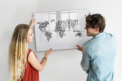Magnetická psací tabule Mapa světa s místy a fotografiemi