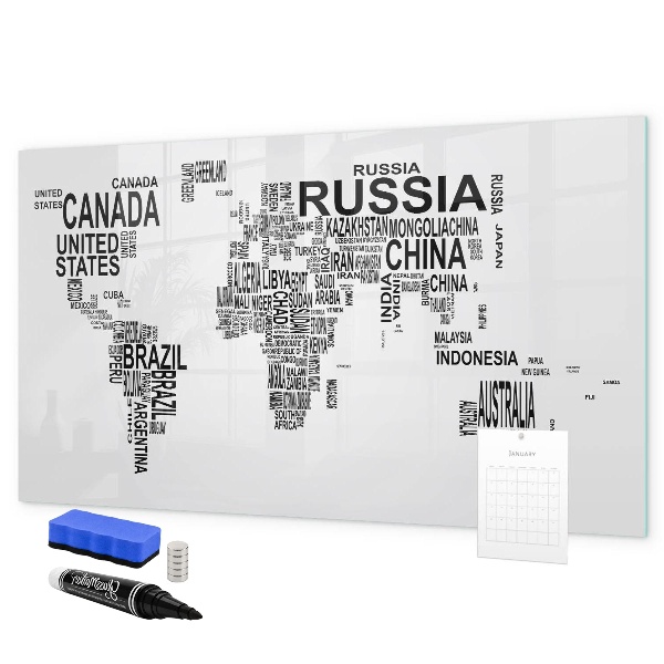 Magnetická psací tabule Mapa světa s místy a fotografiemi