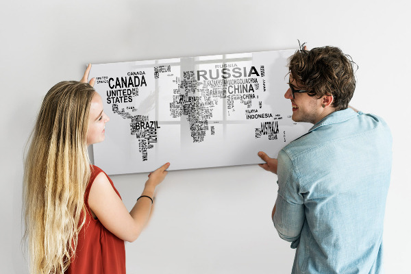 Magnetická psací tabule Mapa světa s místy a fotografiemi