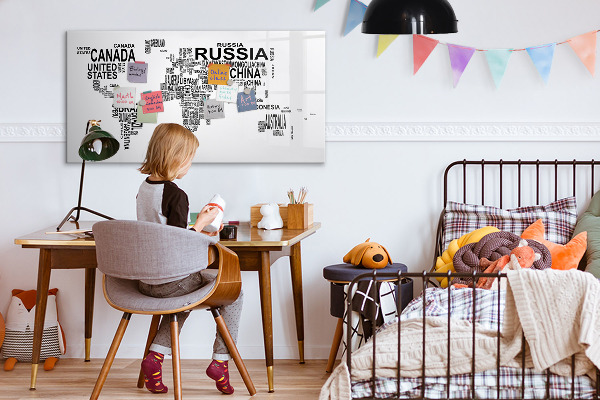 Magnetická psací tabule Mapa světa s místy a fotografiemi