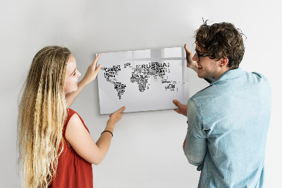 Magnetická psací tabule Mapa světa s místy a fotografiemi
