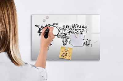 Magnetická psací tabule Mapa světa s místy a fotografiemi