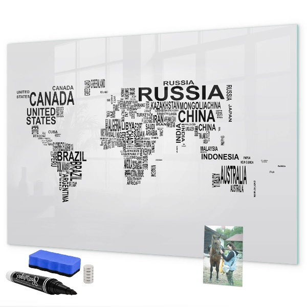 Magnetická psací tabule Mapa světa s místy a fotografiemi