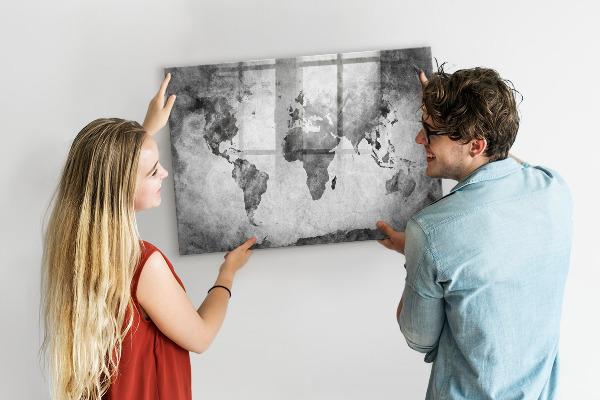 Popisovatelná magnetická tabule Mapa světa s osobními fotografiemi