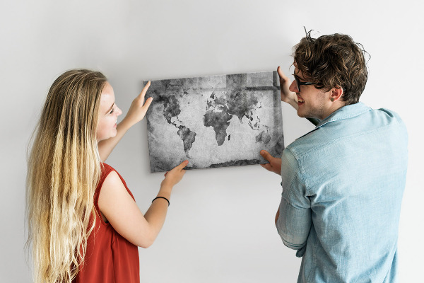 Popisovatelná magnetická tabule Mapa světa s osobními fotografiemi