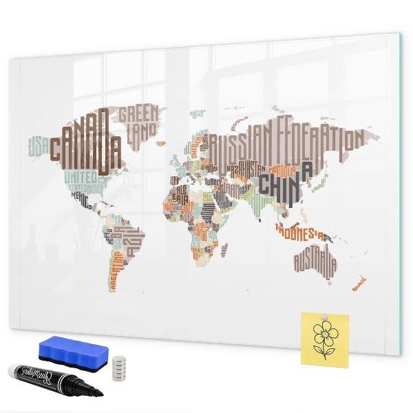 Magnetická psací tabule Mapa světa s místy, kde se daly pořídit fotografie