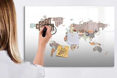 Magnetická psací tabule Mapa světa s místy, kde se daly pořídit fotografie