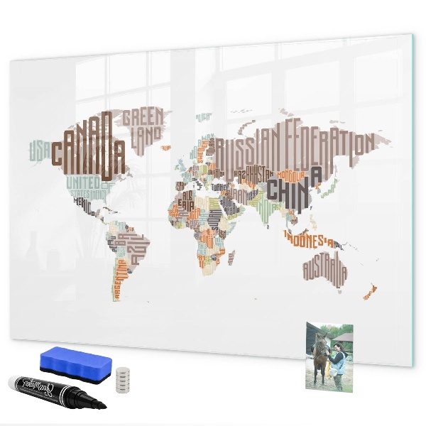 Magnetická psací tabule Mapa světa s místy, kde se daly pořídit fotografie
