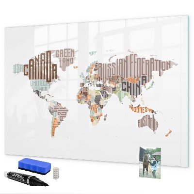 Magnetická psací tabule Mapa světa s místy, kde se daly pořídit fotografie