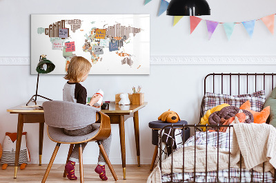 Magnetická psací tabule Mapa světa s místy, kde se daly pořídit fotografie