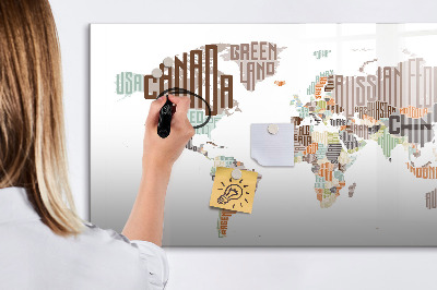 Magnetická psací tabule Mapa světa s místy, kde se daly pořídit fotografie