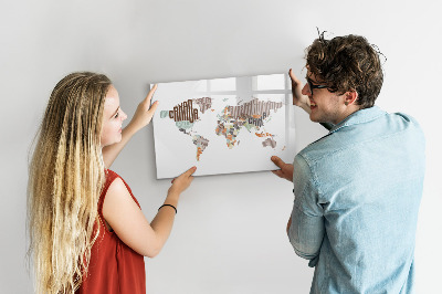 Magnetická psací tabule Mapa světa s místy, kde se daly pořídit fotografie