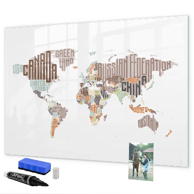Magnetická psací tabule Mapa světa s místy, kde se daly pořídit fotografie