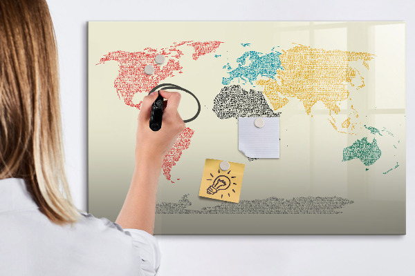 Popisovatelná magnetická tabule Mapa světa s místy a fotografiemi