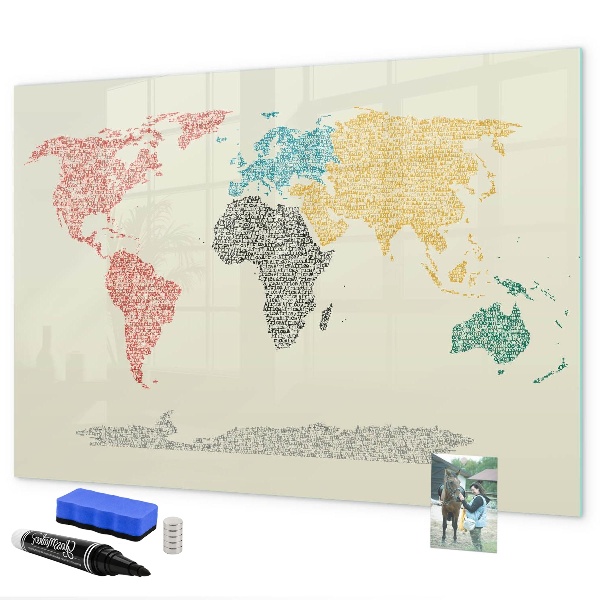 Popisovatelná magnetická tabule Mapa světa s místy a fotografiemi