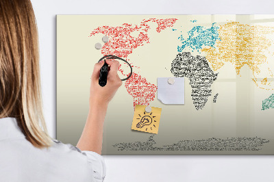 Popisovatelná magnetická tabule Mapa světa s místy a fotografiemi
