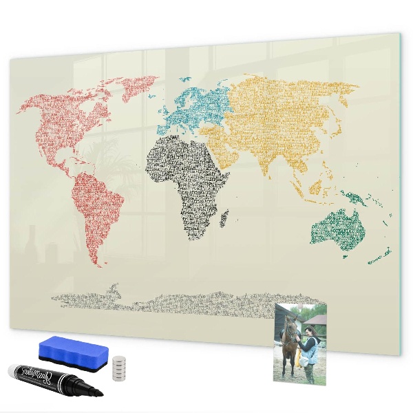Popisovatelná magnetická tabule Mapa světa s místy a fotografiemi