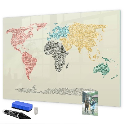 Popisovatelná magnetická tabule Mapa světa s místy a fotografiemi