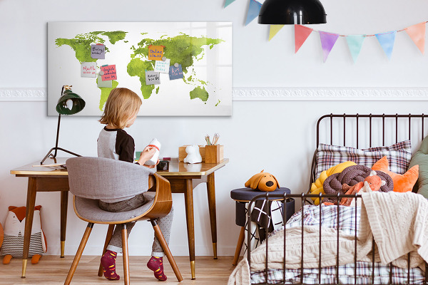 Magnetická psací tabule Mapa světa s místy, kde se daly pořídit fotografie