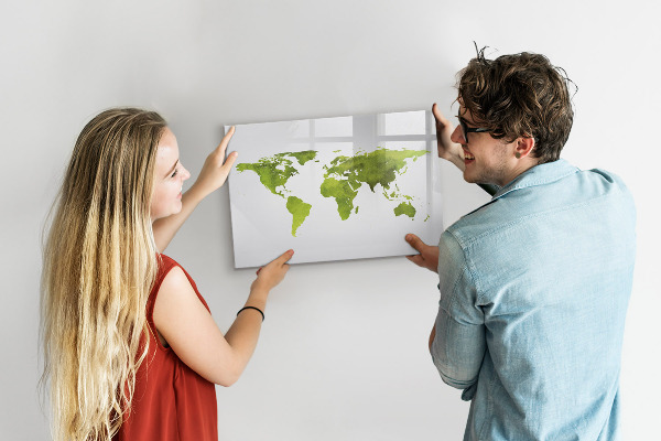 Magnetická psací tabule Mapa světa s místy, kde se daly pořídit fotografie