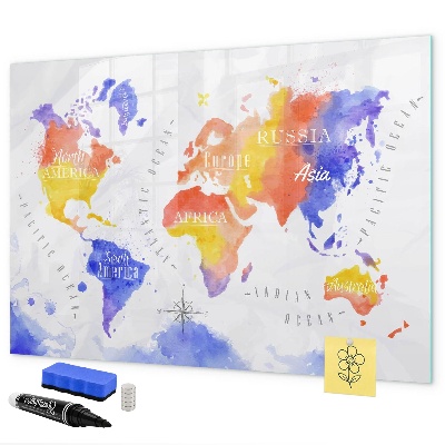 Magnetická psací tabule Barevná mapa světa s fotografiemi