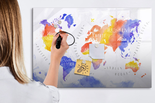 Magnetická psací tabule Barevná mapa světa s fotografiemi
