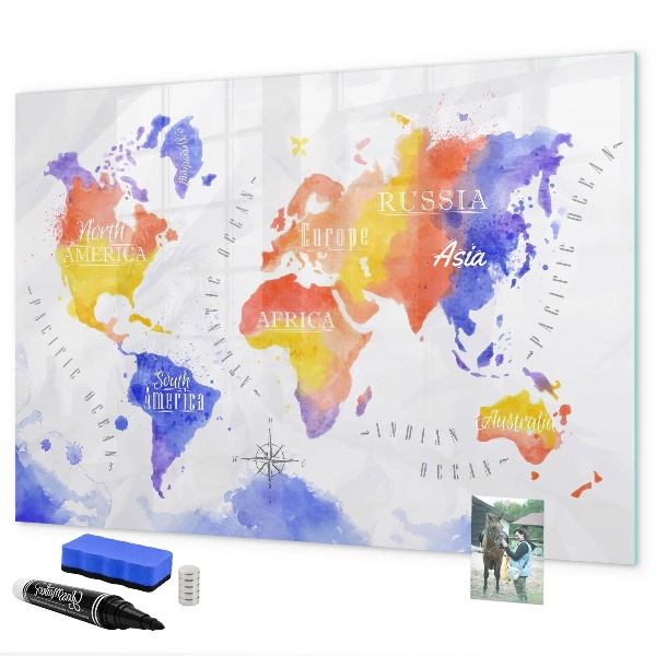 Magnetická psací tabule Barevná mapa světa s fotografiemi