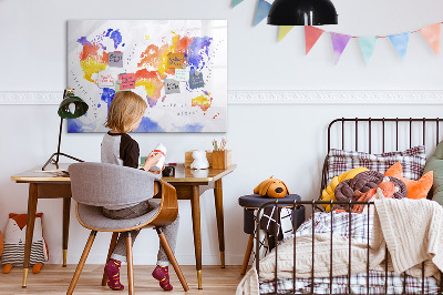 Magnetická psací tabule Barevná mapa světa s fotografiemi