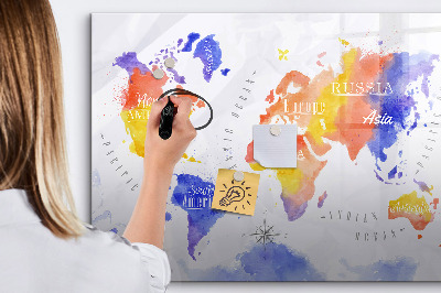 Magnetická psací tabule Barevná mapa světa s fotografiemi