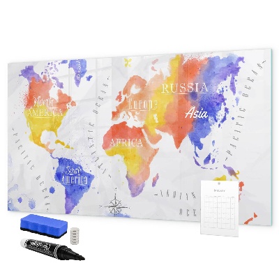 Magnetická psací tabule Barevná mapa světa s fotografiemi