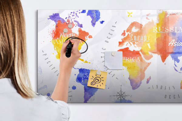 Magnetická psací tabule Barevná mapa světa s fotografiemi