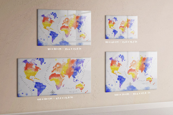 Magnetická psací tabule Barevná mapa světa s fotografiemi