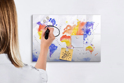 Magnetická psací tabule Barevná mapa světa s fotografiemi