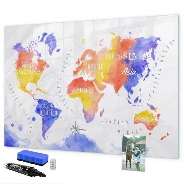 Magnetická psací tabule Barevná mapa světa s fotografiemi