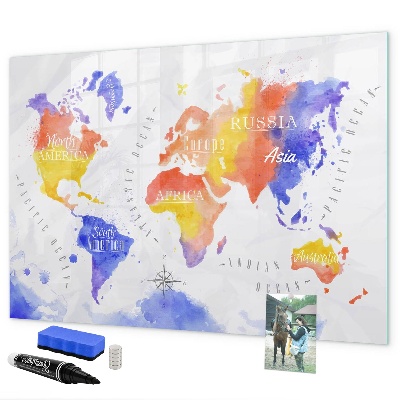Magnetická psací tabule Barevná mapa světa s fotografiemi
