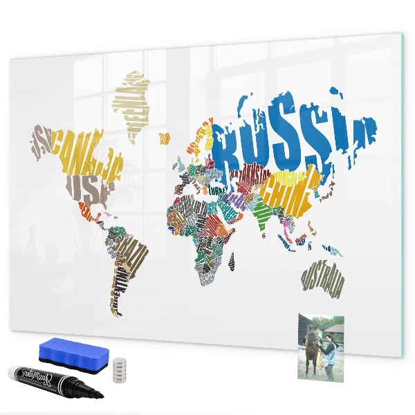 Magnetická psací tabule Mapa světa s místy, kde se daly pořídit fotografie