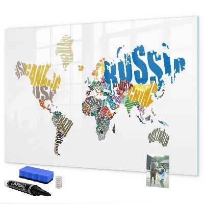 Magnetická psací tabule Mapa světa s místy, kde se daly pořídit fotografie