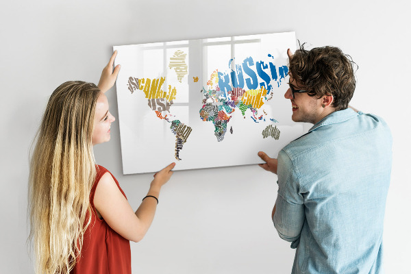 Magnetická psací tabule Mapa světa s místy, kde se daly pořídit fotografie