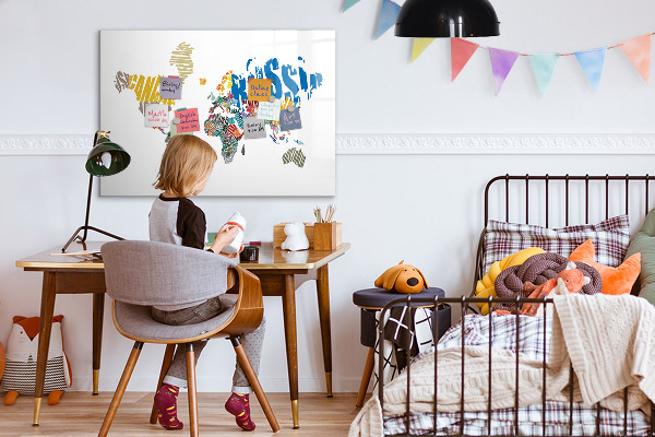 Magnetická psací tabule Mapa světa s místy, kde se daly pořídit fotografie