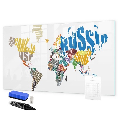 Magnetická psací tabule Mapa světa s místy, kde se daly pořídit fotografie