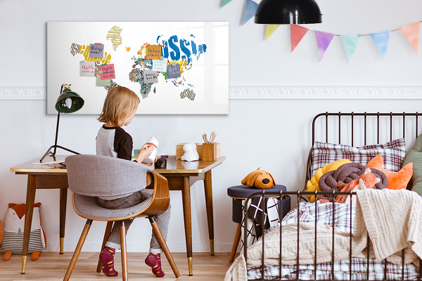 Magnetická psací tabule Mapa světa s místy, kde se daly pořídit fotografie