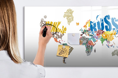 Magnetická psací tabule Mapa světa s místy, kde se daly pořídit fotografie
