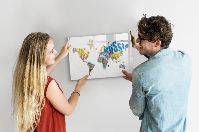 Magnetická psací tabule Mapa světa s místy, kde se daly pořídit fotografie
