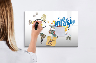 Magnetická psací tabule Mapa světa s místy, kde se daly pořídit fotografie