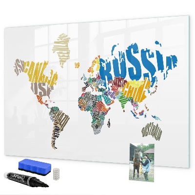 Magnetická psací tabule Mapa světa s místy, kde se daly pořídit fotografie