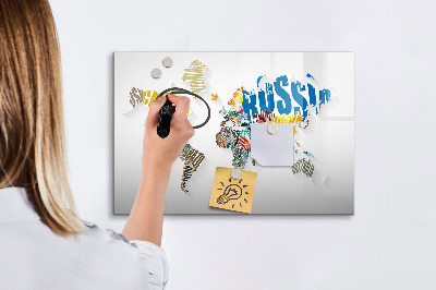 Popisovatelná magnetická tabule Mapa světa s osobními vzpomínkami