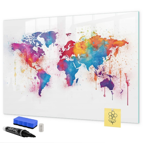 Magnetická psací tabule Barevná mapa světa s fotografiemi