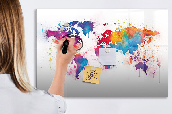 Magnetická psací tabule Barevná mapa světa s fotografiemi