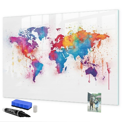 Magnetická psací tabule Barevná mapa světa s fotografiemi